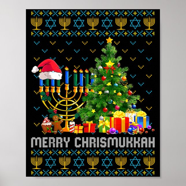 Poster Merry Chrismukkah Happy Hanukkah Ugly Sweater Fami (Frente)
