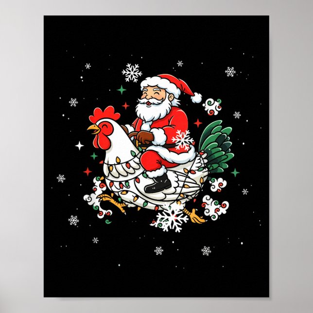 Poster Merry Christmas 2025 Funny Santa Riding Chicken Ch (Frente)
