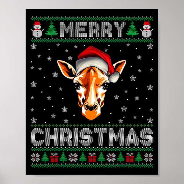 Poster Merry Christmas 2025 Giraffe Santa Hat Ugly Xmas  (Frente)