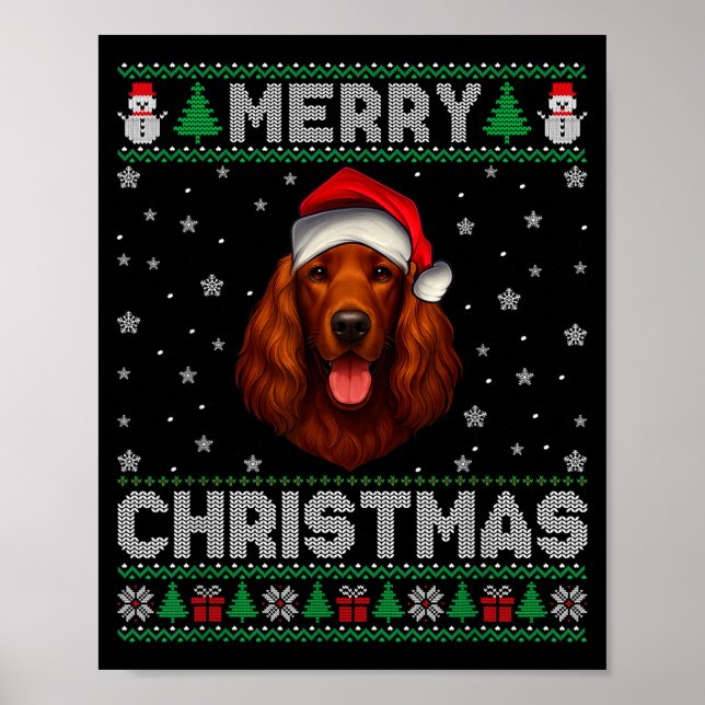 Poster Merry Christmas 2025 Irish Setter Santa Hat Ugly X (Frente)