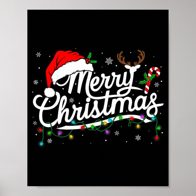Poster Merry Christmas 2025 Santa Hat Reindeer Xmas Match (Frente)