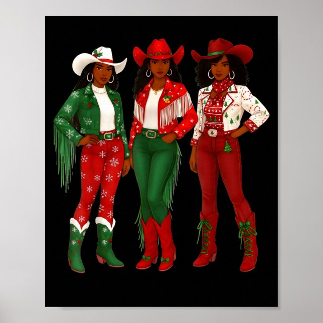 Poster Merry Christmas African American Afro Cowgirl West (Frente)