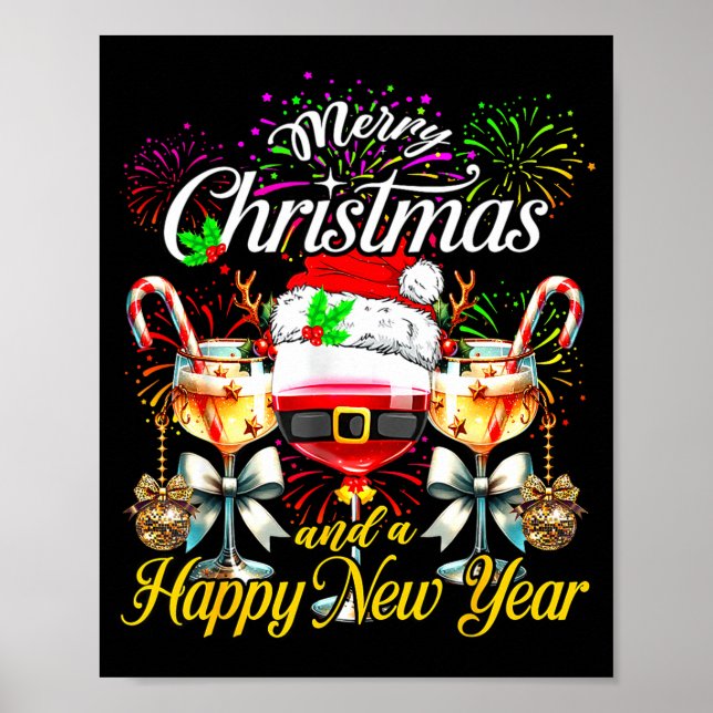 Poster Merry Christmas And A Happy New Year Firework Wine (Frente)