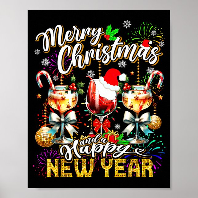 Poster Merry Christmas And A Happy New Year Wine Gles Fir (Frente)