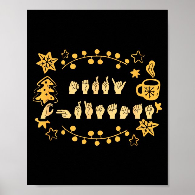 Poster Merry Christmas Asl Sign Language Deaf Sped Women  (Frente)