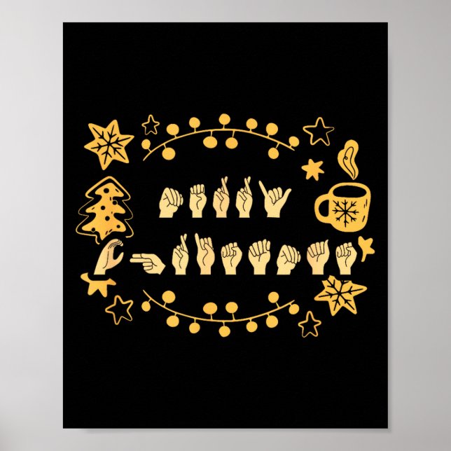 Poster Merry Christmas Asl Sign Language Deaf Sped Women  (Frente)