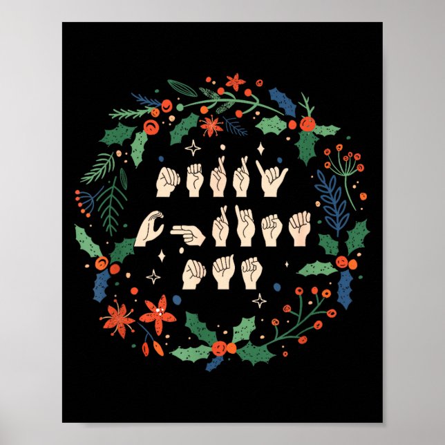 Poster Merry Christmas Asl Sign Language Deaf Sped Women  (Frente)