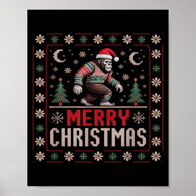 Poster Merry Christmas Bigfoot Funny Ugly Sweater Art  (Frente)