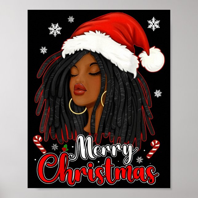 Poster Merry Christmas Black African Girl Santa Hat Xmas  (Frente)