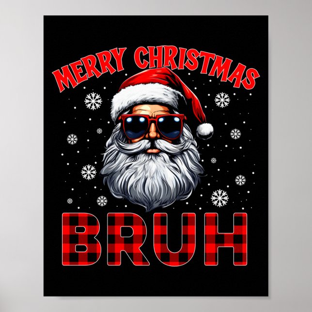 Poster Merry Christmas Bruh Red Plaid Funny Santa Claus M (Frente)