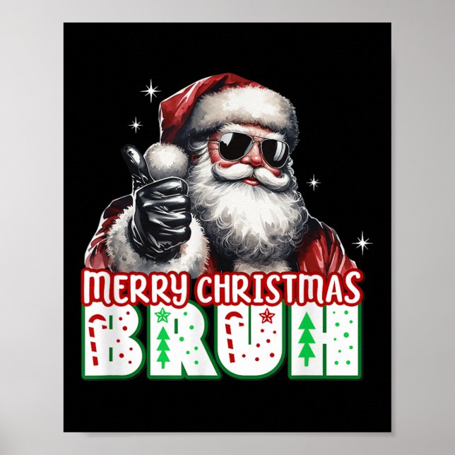 Poster Merry Christmas Bruh Thumbs Up Chill Santa Claus F (Frente)