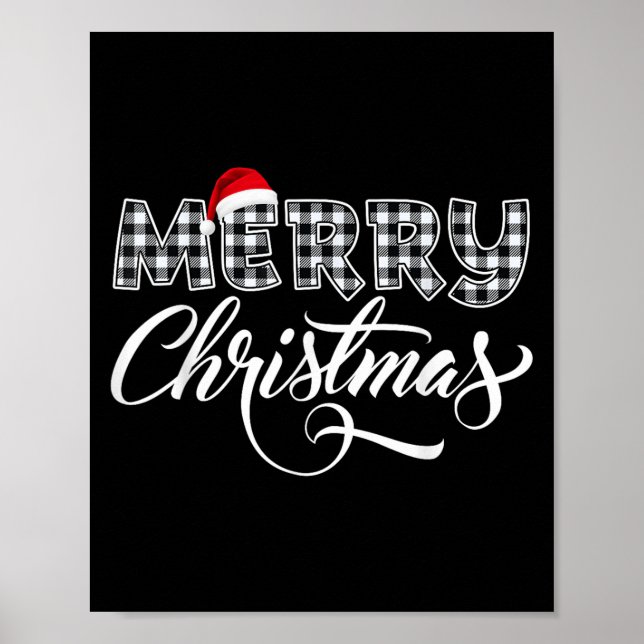 Poster Merry Christmas Buffalo Black And White Plaid For  (Frente)