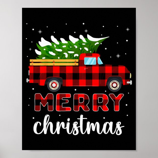 Poster Merry Christmas Buffalo Truck Tree Red Plaid For M (Frente)