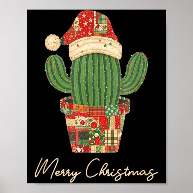 Poster Merry Christmas Cactus Patchwork Quilt  (Frente)