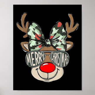 Poster Merry Christmas Camo Reindeer Bow Girl Women Kid H