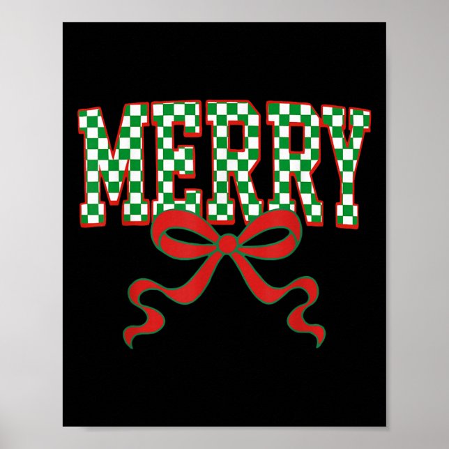 Poster Merry Christmas Checkered Preppy Coquette Bow Xmas (Frente)