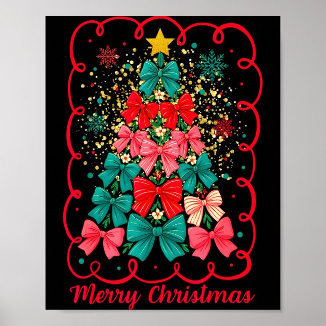 Poster Merry Christmas Coquette Bow Tree Retro Xmas For W (Frente)