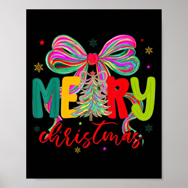 Poster Merry Christmas Coquette Bow Xmas Tree Holiday Gir (Frente)