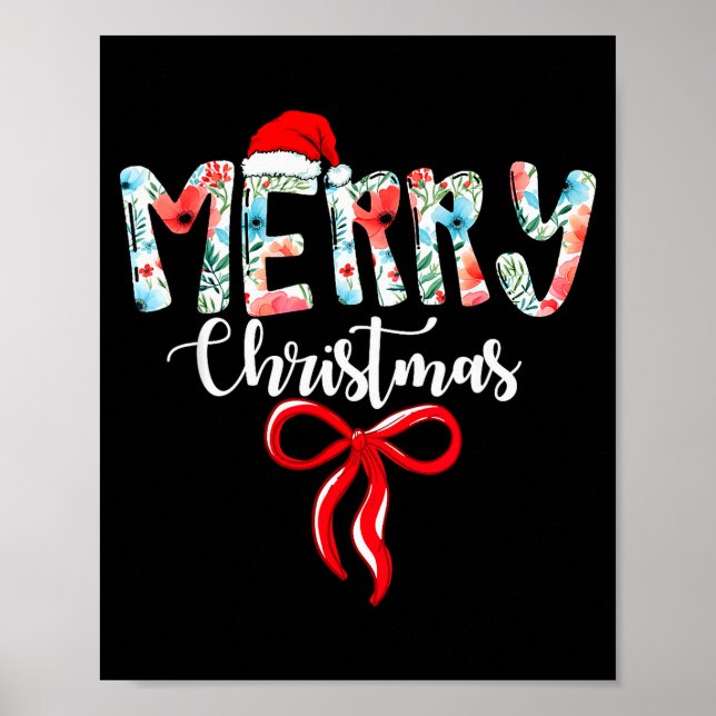 Poster Merry Christmas Coquette Red Bow Girls Santa Hat X (Frente)