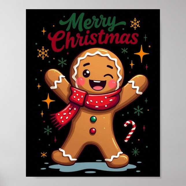 Poster Merry Christmas Cute Gingerbread Man Holiday Festi (Frente)
