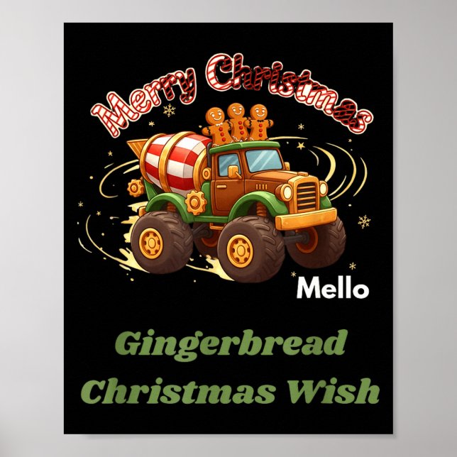 Poster Merry Christmas Cute Gingerbread Mello Mixer Truck (Frente)
