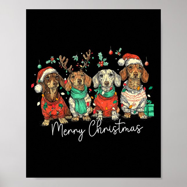 Poster Merry Christmas Dachshund Dog Christmas Holiday Pe (Frente)