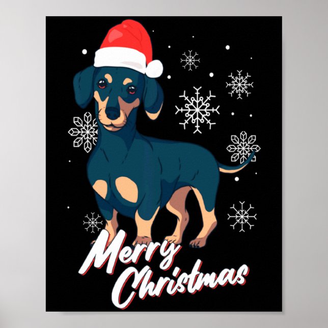 Poster Merry Christmas Dachshund Santa Claus Xmas New Yea (Frente)