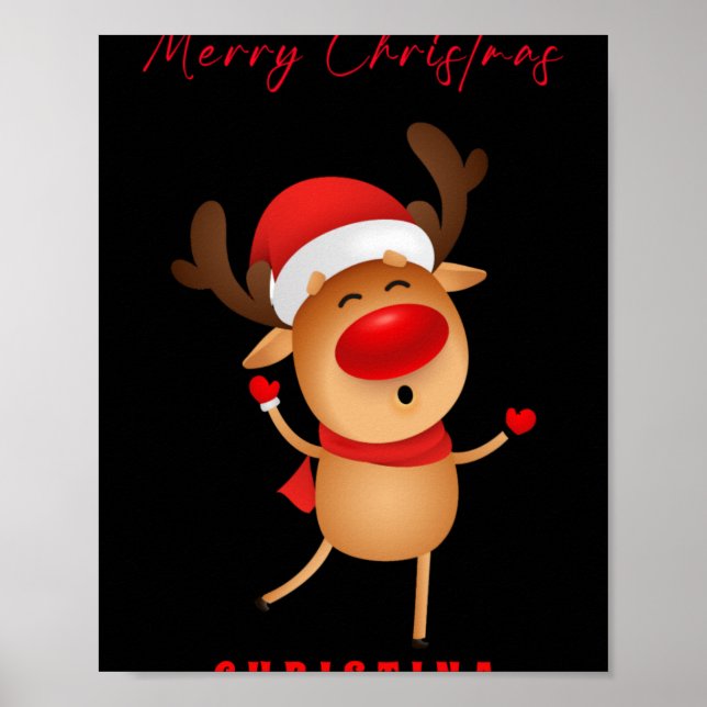 Poster Merry Christmas Deer Cartoon Christmas T Shirt  (Frente)