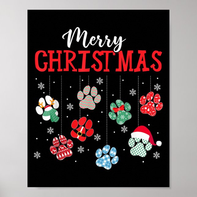 Poster Merry Christmas Dog Paws Lights Funny Xmas Womens  (Frente)