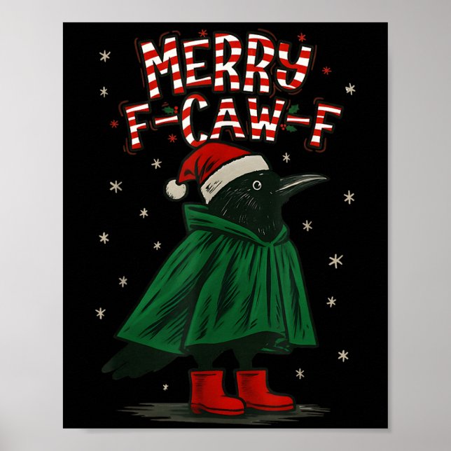 Poster Merry Christmas F-caw-f Crow Santa Black Bird Xmas (Frente)