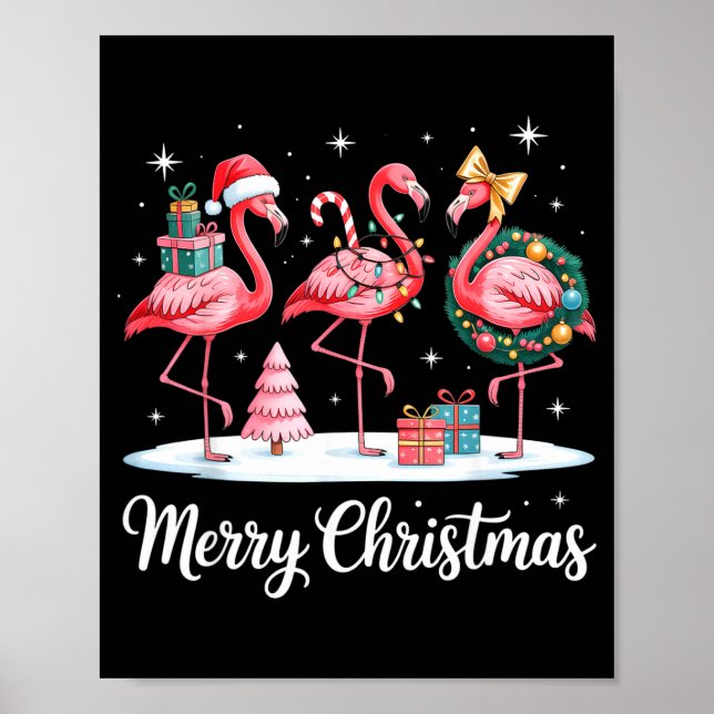 Poster Merry Christmas Flamingo Women Girls Kids Xmas Fla (Frente)