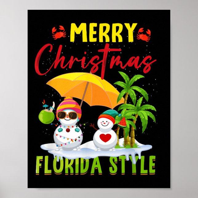 Poster Merry Christmas Florida Style Snowman Summer Vacat (Frente)