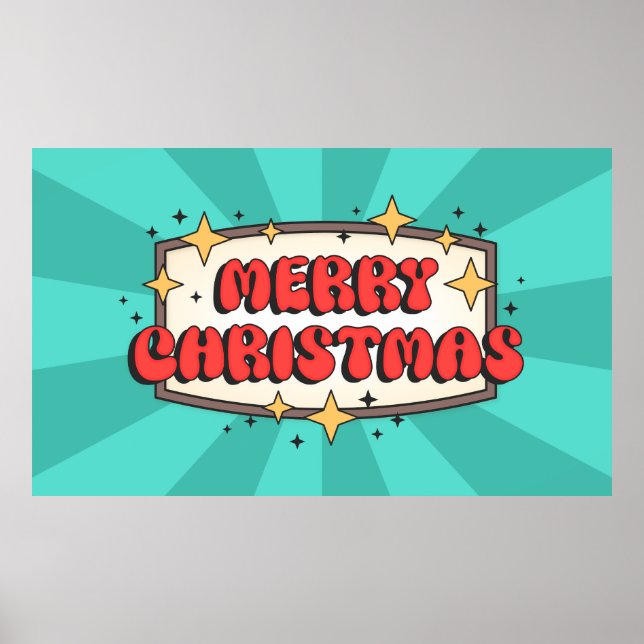 Poster Merry christmas funky text, groovy retro cartoon (Frente)