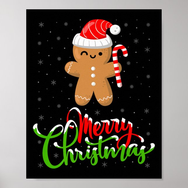 Poster Merry Christmas Funny Gingerbread Cookie Baking Ch (Frente)