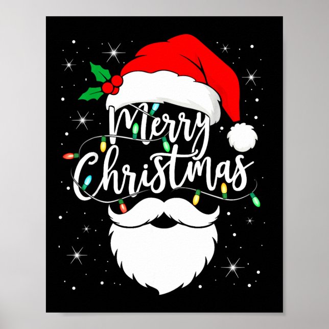 Poster Merry Christmas Funny Santa Claus Hat And Beard Xm (Frente)