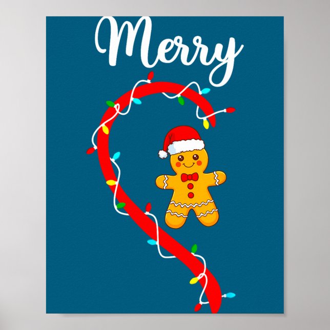 Poster Merry Christmas Gingerbread Couple Xmas Pajamas Ma (Frente)