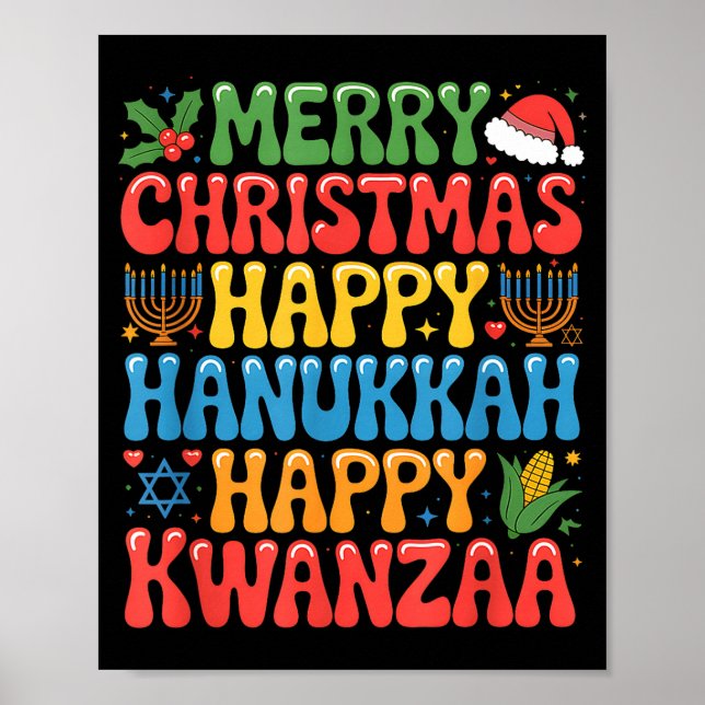 Poster Merry Christmas Happy Hanukkah Kwanzaa Quote  (Frente)