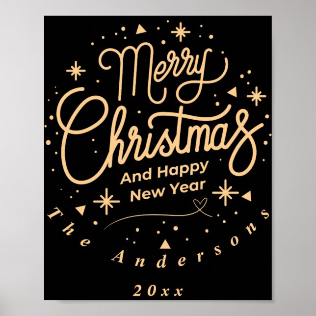 Poster Merry Christmas Happy New Year Modern Green Gold T (Frente)