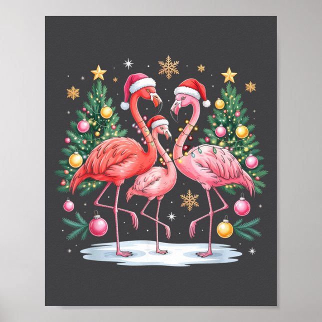 Poster Merry Christmas Hat Santa Flamingo Light Christmas (Frente)
