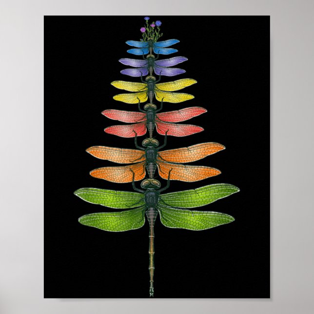Poster Merry Christmas Insect Dragonfly Xmas Tree  (Frente)