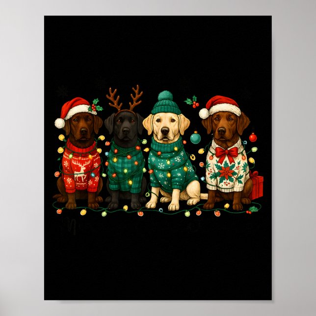 Poster Merry Christmas Labrador Dog Retro Xmas Puppy Men  (Frente)