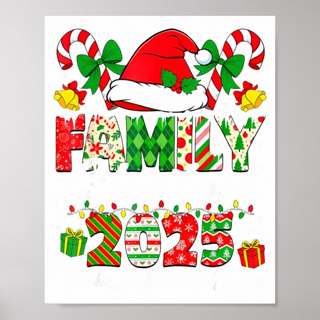 Poster Merry Christmas Lights Red Santa Hat Xmas Family M (Frente)