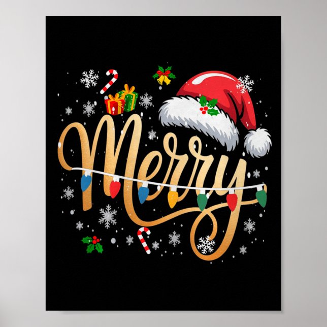Poster Merry Christmas Lights Red Santa Hat Xmas Men Wome (Frente)