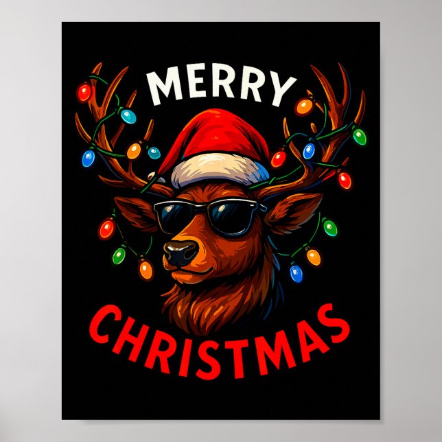 Poster Merry Christmas Lights Reindeer Xmas Family Men Wo (Frente)