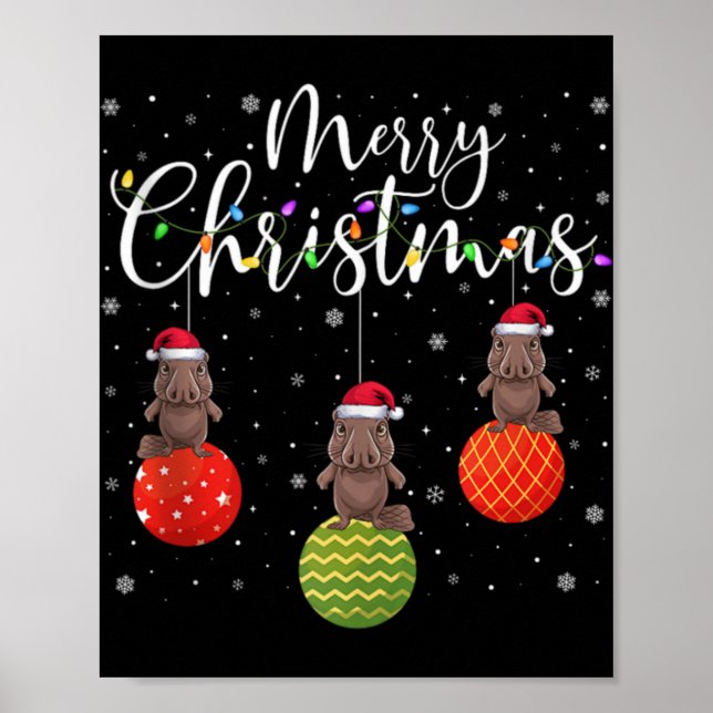 Poster Merry Christmas Lights Santa Hat Platypus Ugly Xma (Frente)