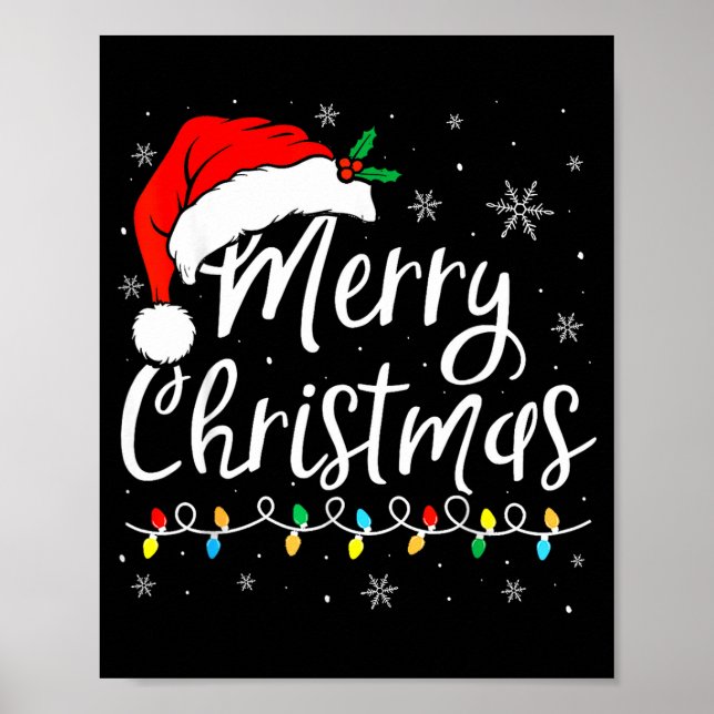Poster Merry Christmas Lights Santa Hat Xmas Family Match (Frente)