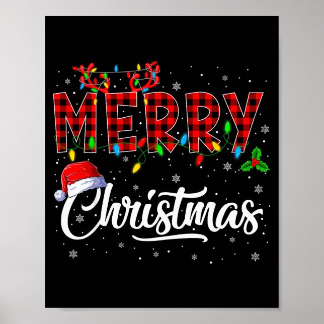 Poster Merry Christmas Lights Santa Hat Xmas Family Men W (Frente)