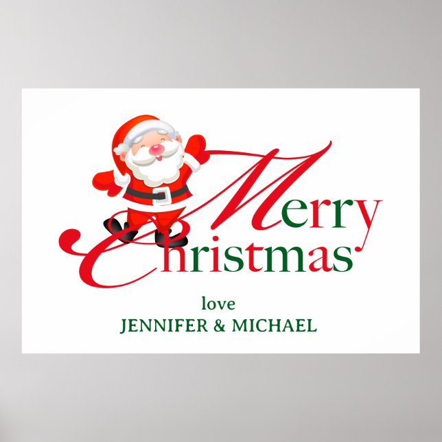 Poster Merry Christmas Love Script Funny Santa (Frente)