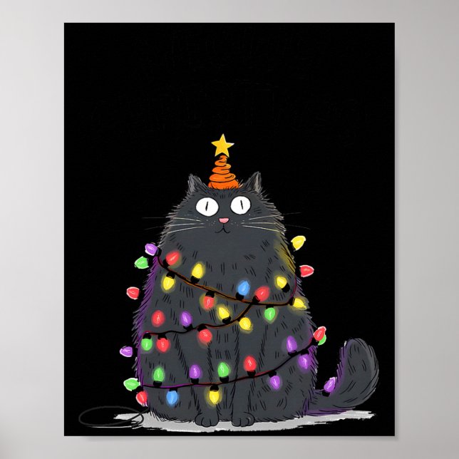 Poster Merry Christmas Meowy Cats Tree Lovers Cute Catmas (Frente)