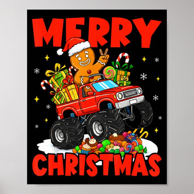 Poster Merry Christmas Monster Truck Funny Gingerbread Me (Frente)